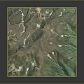Detailed 3D Mountainous Terrain Model with Green Vegetation and Snowy Peaks