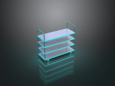 Modern Four Tier Glass Shelf with Metal Frame for Home Office Storage 3d model