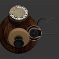 Vintage Telephone With Wooden Base Brass Accents And Black Wired Handset