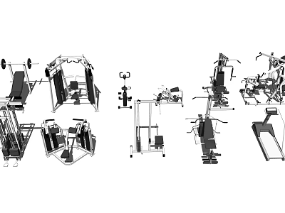 Essential Gym Sports Equipment Including Treadmill Dumbbell And Multi Functional Trainers 3d model