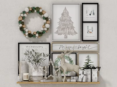 Elegant Decorative Ornament Set With Wreath Prints Deer Figurine Vase And Gift Boxes 3d model