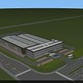 Modern Industrial Plant With Glass Curtain Wall Company Logo Parking Lot And Green Lawn