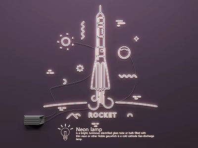 Neon Rocket Shaped Lighting Set With Stars Moon And Decorative Elements 3d model