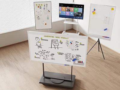 Visual Idea Presentation Setup With Whiteboard Charts And Digital Screen 3d model