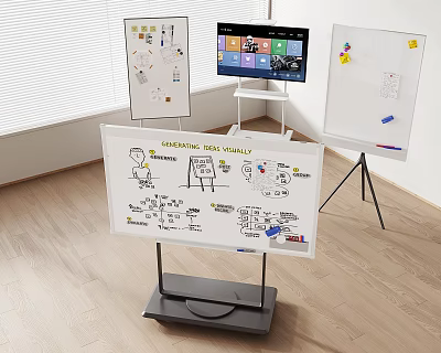 Visual Idea Presentation Setup With Whiteboard Charts And Digital Screen 3d model