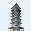 Traditional Chinese Multi tiered Tower With White Railings Against Blue Sky