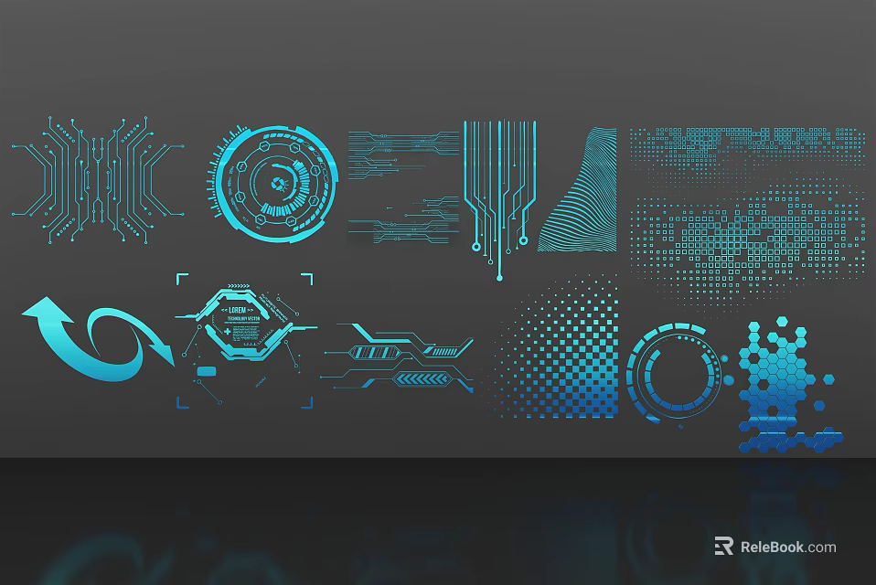 Abstract Blue Tech Lines with Geometric Shapes Circuit Patterns and Digital Elements 3d model 