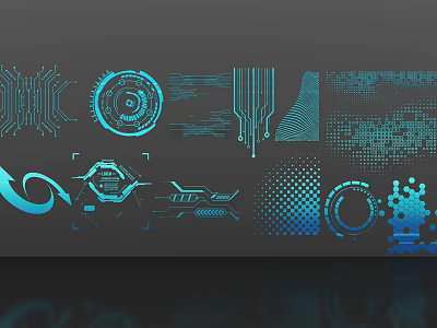 Abstract Blue Tech Lines with Geometric Shapes Circuit Patterns and Digital Elements 3d model