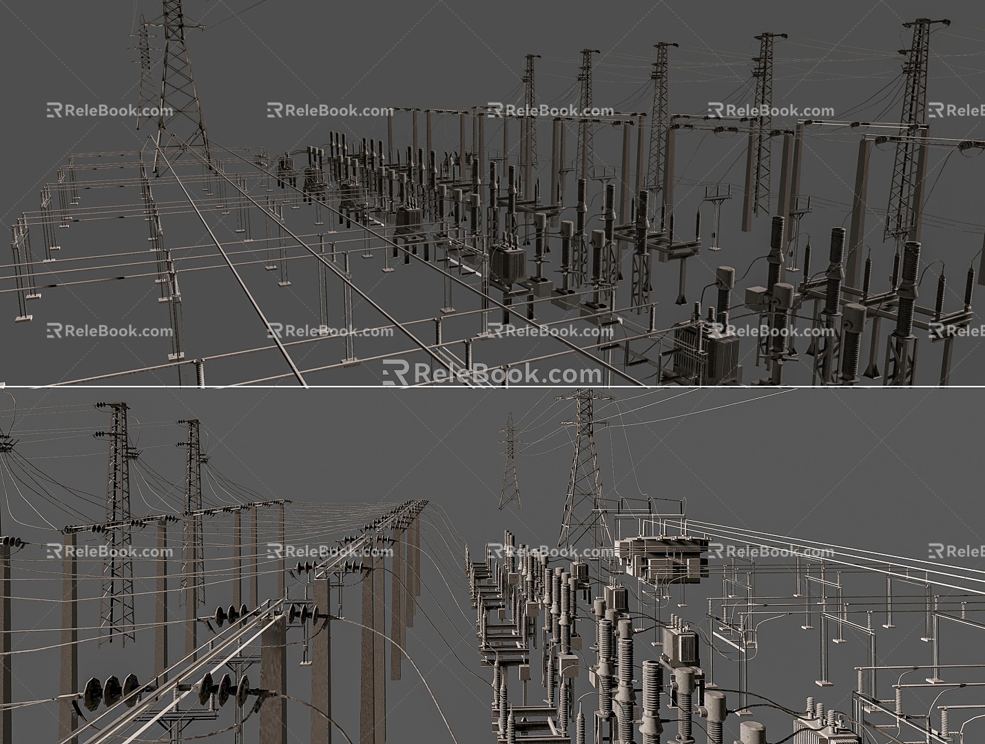 Modern Substation Transformer High Voltage Line Outdoor High Voltage Wire Transformer Outdoor Industrial Wire Equipment 3d model