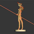 Detailed Fire Elemental Character Standing With Red Staff And Flame Patterns On White Base 3d model
