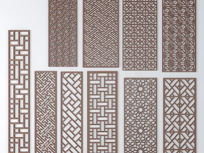 Various Traditional Wooden Lattice Windows With Intricate Carved Patterns And Decorative Designs 3d model