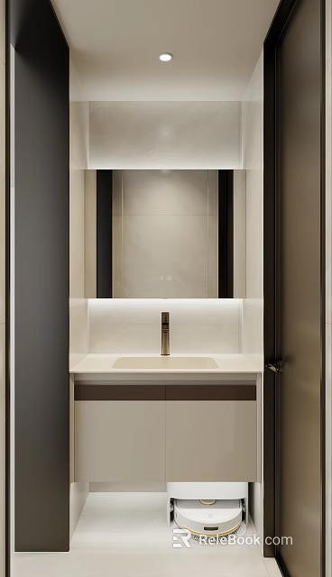 Modern Bathroom Vanity Area With Frameless Mirror Sink And LED Lighting Cabinets 3d model 