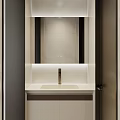 Modern Bathroom Vanity Area With Frameless Mirror Sink And LED Lighting Cabinets