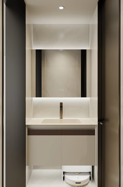 Modern Bathroom Vanity Area With Frameless Mirror Sink And LED Lighting Cabinets 3d model