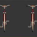 Two Red Bicycles With Orange Seats And Front Baskets On Reflective Surface