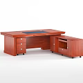Traditional Solid Wood Office Desk Featuring Black Writing Pad And Side Cabinet