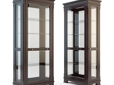 Two Dark Wooden Frame Display Cabinets With Glass Doors And Multiple Glass Shelves 3d model