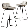 Modern Minimalist Bar Stools With Leather Upholstered Seat And Black Metal Legs