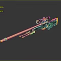 Gold and Black Sniper Rifle With Scope And Gold Accents On Reflective Surface