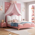 Pink Single Bed with Crown Headboard White Canopy Star Decorations and Pink Nightstands