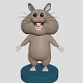Cute Cartoon Hamster Character With Big Eyes Pink Ears And Whiskers Standing On Blue Base
