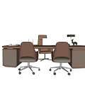 Modern Oval Office Desk Setup With Ergonomic Office Chairs Laptop Desk Lamp And Papers