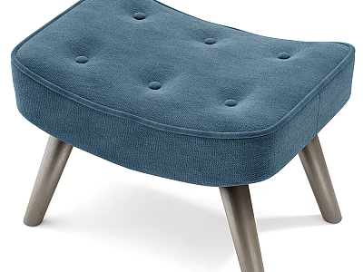 Modern Blue Upholstered Stool With Tufted Cushion And Wooden Legs 3d model