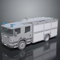 Gray Fire Truck 3D Model With Blue Emergency Lights And Roof Equipment
