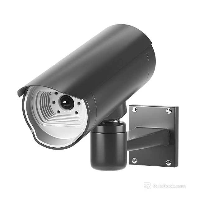 Black Outdoor Surveillance Camera With Wall Mounting Bracket For Security Monitoring 3d model 