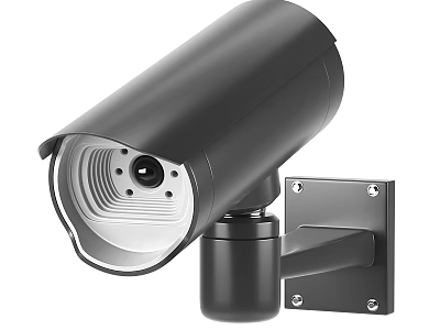 Black Outdoor Surveillance Camera With Wall Mounting Bracket For Security Monitoring 3d model