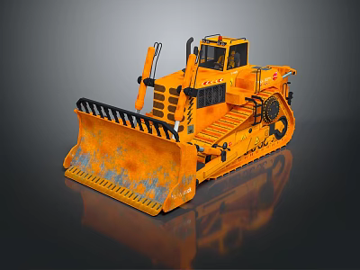 Yellow Heavy Duty Bulldozer With Tracked Undercarriage And Front Blade 3d model