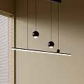 Modern Minimalist Pendant Light with Long Bar and Three Black Spherical Bulbs in Indoor Interior