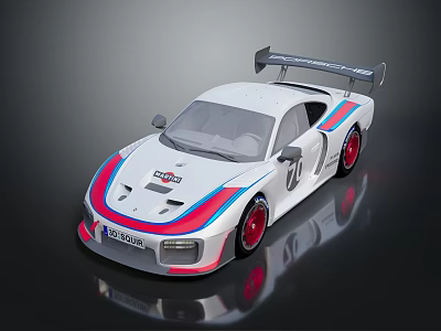 White Race Car With Red Blue Stripes Rear Wing And Number 10 3d model