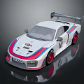 White Race Car With Red Blue Stripes Rear Wing And Number 10