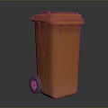 Building Exterior Featuring Orange Wheeled Trash Bin For Waste Disposal