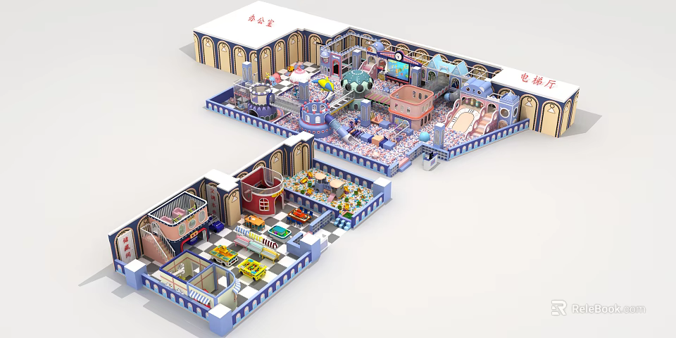 Indoor Playground Layout Featuring Multiple Play Zones Colorful Facilities And Interactive Games 3d model 