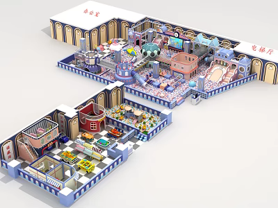 Indoor Playground Layout Featuring Multiple Play Zones Colorful Facilities And Interactive Games 3d model