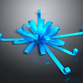 Blue Bow with Extended Blue Ribbons Curled Ends and Shiny Glossy Finish Against Dark Background