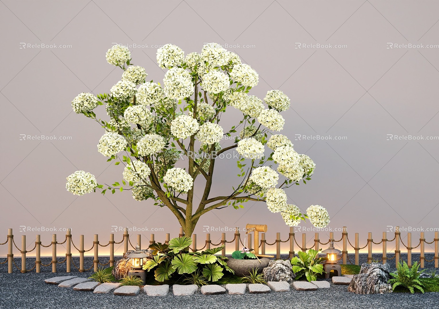 Chinese wood hydrangea large shrub flower border plant Tingbu landscape sketch 3d model