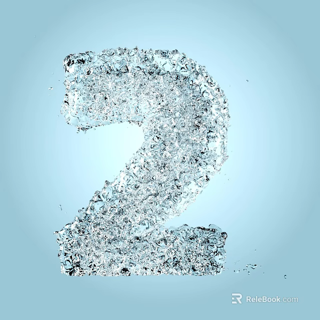 Water Droplets Forming Number 2 Shape On Light Blue Background 3d model 