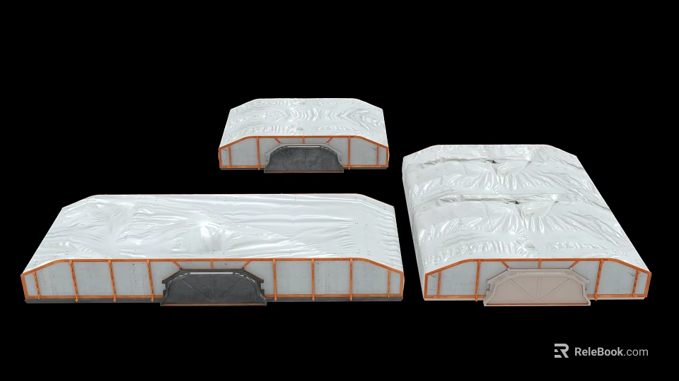 Futuristic Architecture Structures With White Curved Roofs And Orange Frames 3d model 