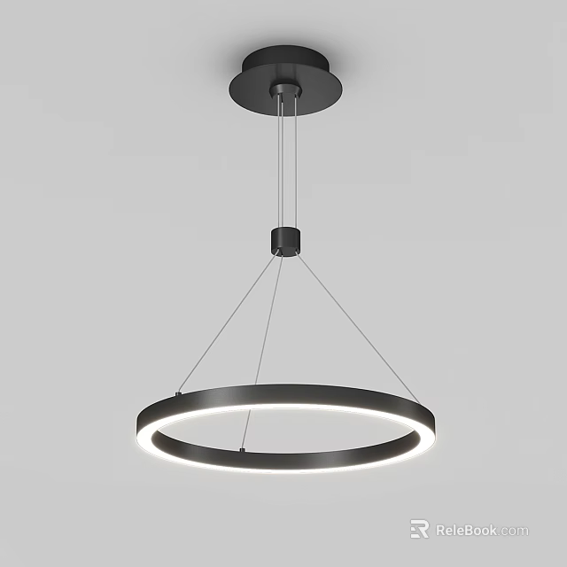 Modern Black Circular Pendant Light With White Illumination And Hanging Design 3d model 