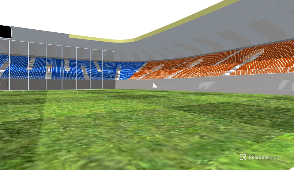 Sports Stadium Interior With Green Grass Field And Blue Orange Seats 3d model 