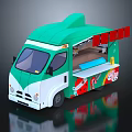 Green And White Food Truck As Mobile Commercial Kitchen Equipment With Red Accents