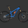 Blue Mountain Bike With Black Tires Suspension Frame Orange Water Bottle Cage