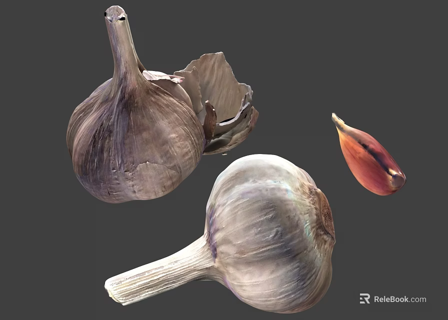 Fresh Organic Garlic Vegetables Including Whole Bulbs Peeled Cloves And Single Clove 3d model 