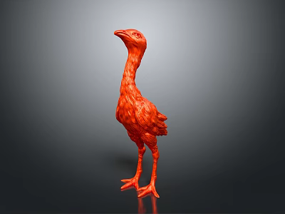 Red Bird Sculpture Standing With Long Neck And Textured Body 3d model