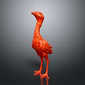 Red Bird Sculpture Standing With Long Neck And Textured Body