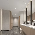 Modern Public Restroom Interior Design With Marble Counter Mirrors And Sinks