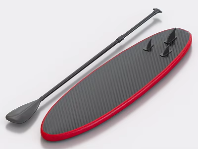 Black Stand Up Paddleboard With Red Edge And Three Black Fins Including Black Paddle 3d model